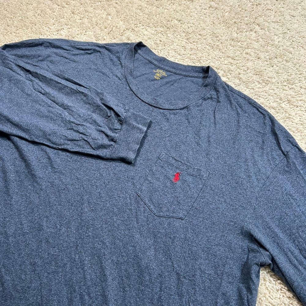 Polo Ralph Lauren T-Shirt 4XLT Tall Blue Long Sleeve Pocket Pony Logo Cotton